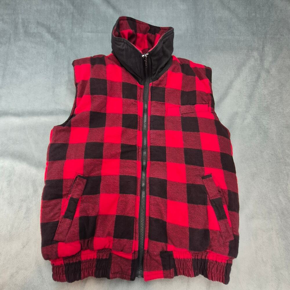 Vintage Hugo Valentino Mens Vest Size M Red Buffalo Plaid Reversible To Black